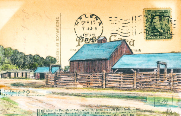 1930s Barn Postcard, 4" x 6" framed to 5x7