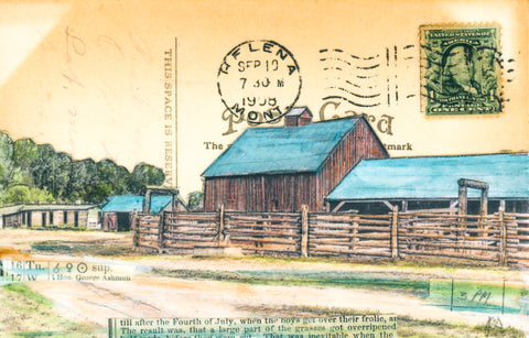 1930s Barn Postcard, 4" x 6" framed to 5x7