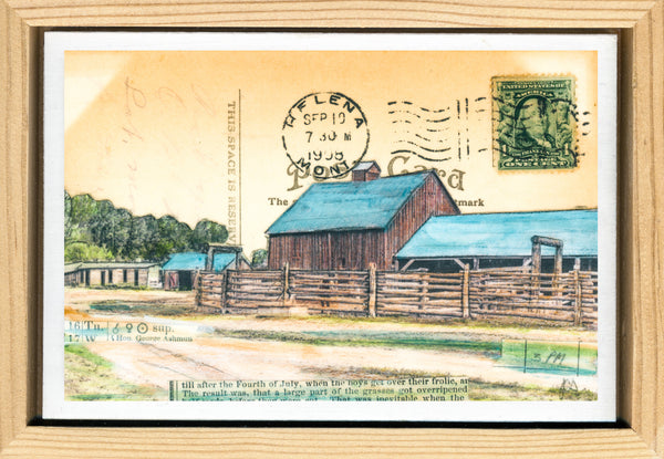 1930s Barn Postcard, 4" x 6" framed to 5x7