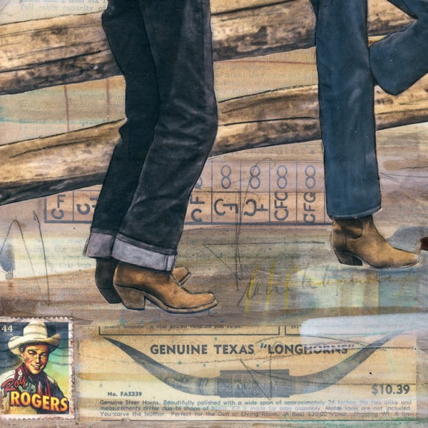 Corral Rails and Cowboy Tales, 20" x 20" Framed