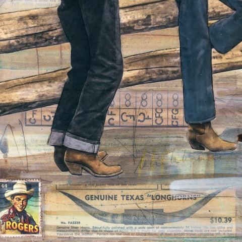 Corral Rails and Cowboy Tales, 20" x 20" Framed