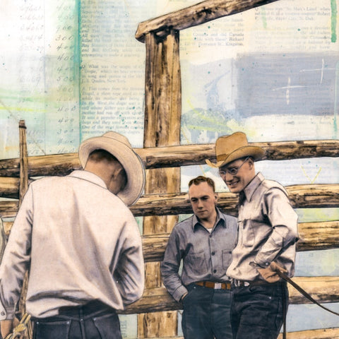 Corral Rails and Cowboy Tales, 20" x 20" Framed