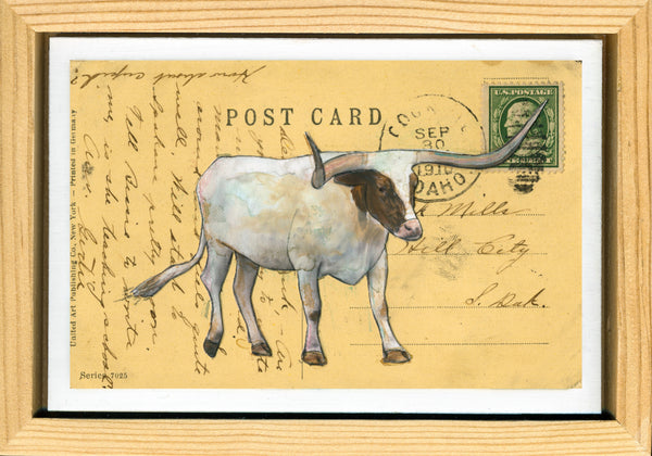Longhorn Post #4, 4" x 6" framed to 5x7