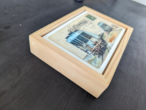 2 Blue Caboose Postcard, 4" x 6" framed to 5x7