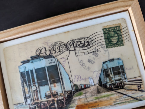 2 Blue Caboose Postcard, 4" x 6" framed to 5x7