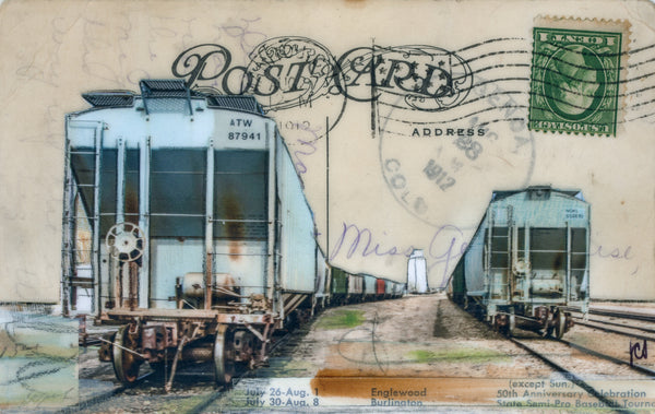 2 Blue Caboose Postcard, 4" x 6" framed to 5x7