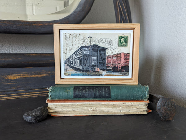 Wooden Boxcars Postcard, 4" x 6" framed to 5x7
