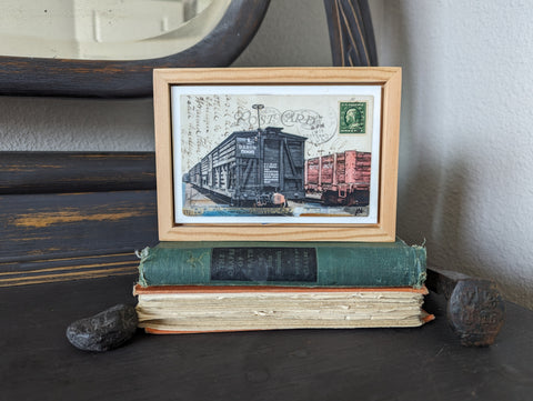 Wooden Boxcars Postcard, 4" x 6" framed to 5x7