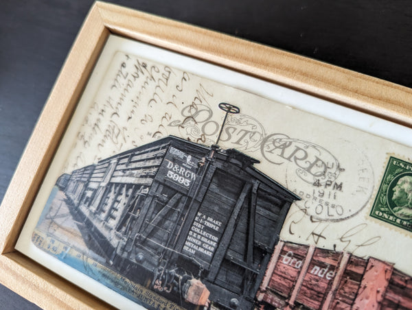 Wooden Boxcars Postcard, 4" x 6" framed to 5x7