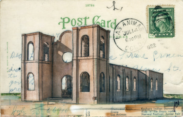 Shell of a Church Postcard, 4" x 6" framed to 5x7