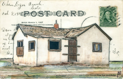 Boarded up Postcard, 4" x 6" framed to 5x7