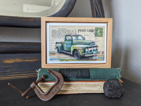 Green Truck Postcard, 4" x 6" framed to 5x7