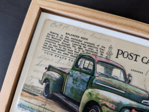 Green Truck Postcard, 4" x 6" framed to 5x7