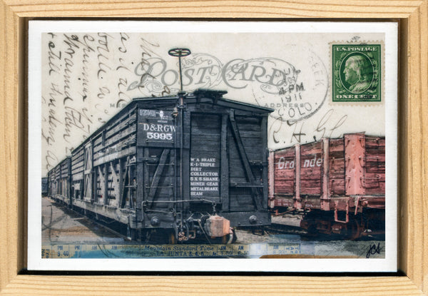 Wooden Boxcars Postcard, 4" x 6" framed to 5x7