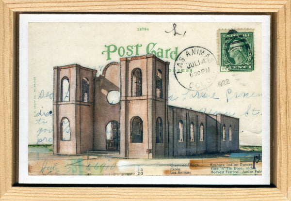 Shell of a Church Postcard, 4" x 6" framed to 5x7