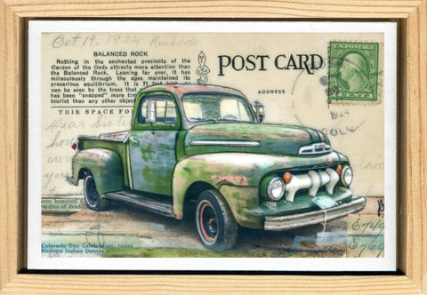 Green Truck Postcard, 4" x 6" framed to 5x7