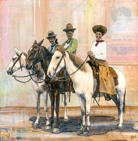 Sisters of the Saddle, 18" x 18" Framed