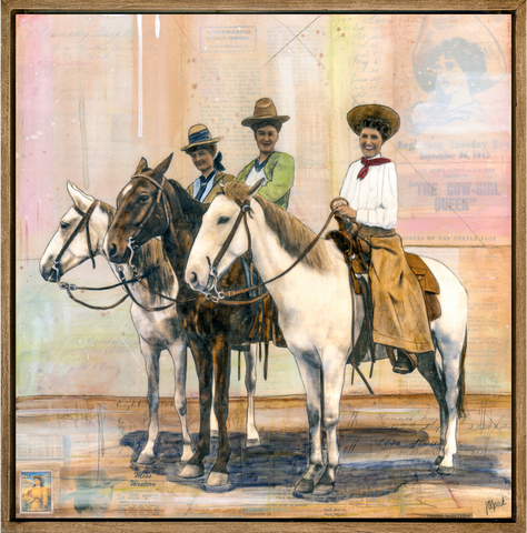Sisters of the Saddle, 18" x 18" Framed