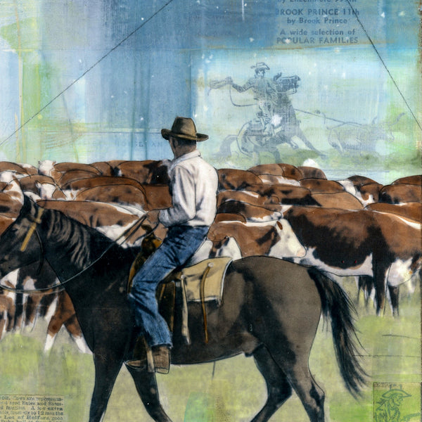 Pushin' Cattle, 12" x 18" Framed