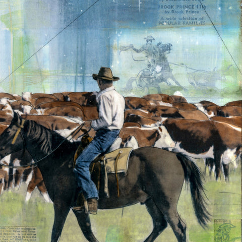 Pushin' Cattle, 12" x 18" Framed