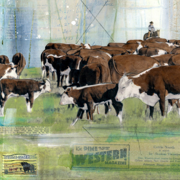 Pushin' Cattle, 12" x 18" Framed
