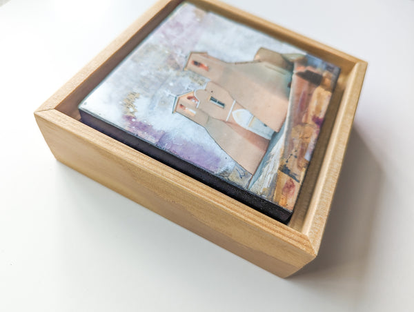 Adobe Church, 4" x 4" framed to 5x5