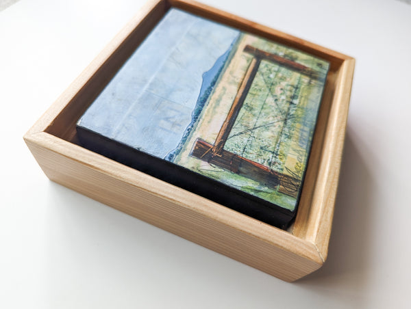 Barbed Wire, 4" x 4" framed to 5x5