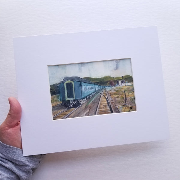Train Study II, 4x6 original matted to 8x10