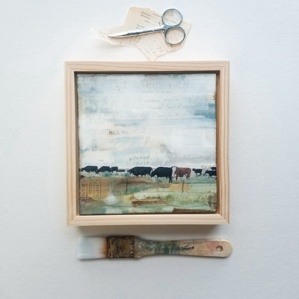 Wary Bovine, 6" x 6" (Framed)