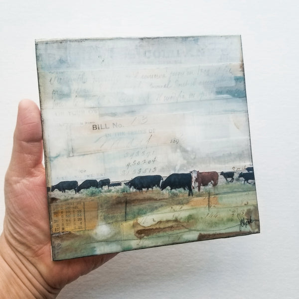 Wary Bovine, 6" x 6" (Framed)