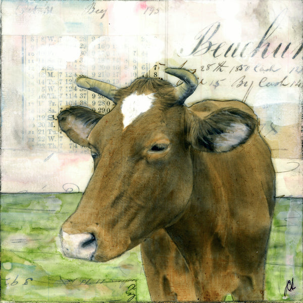 Brown Cow, 6" x 6" (Framed)