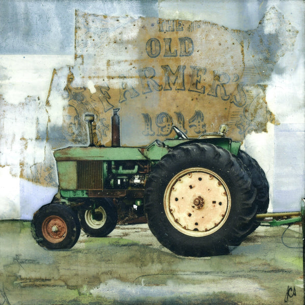 Vintage Tractor III, 4" x 4" (Framed)
